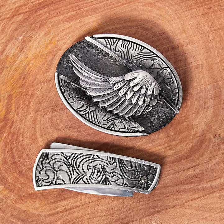 Herren DIY Angel Wings verstecktes Klappmesser Ledergürtel