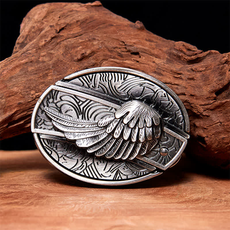 Herren DIY Angel Wings verstecktes Klappmesser Ledergürtel