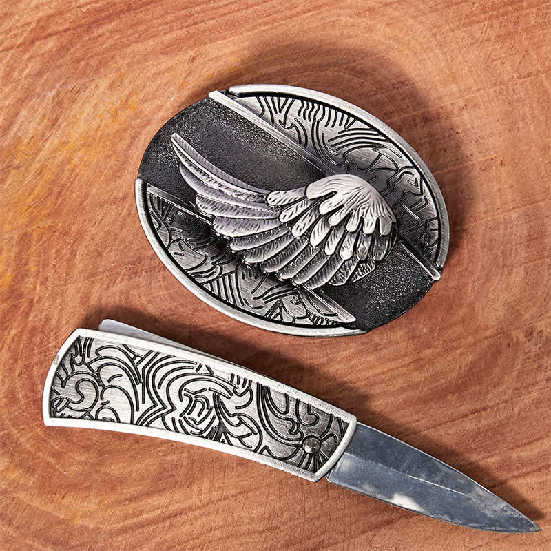Herren DIY Angel Wings verstecktes Klappmesser Ledergürtel