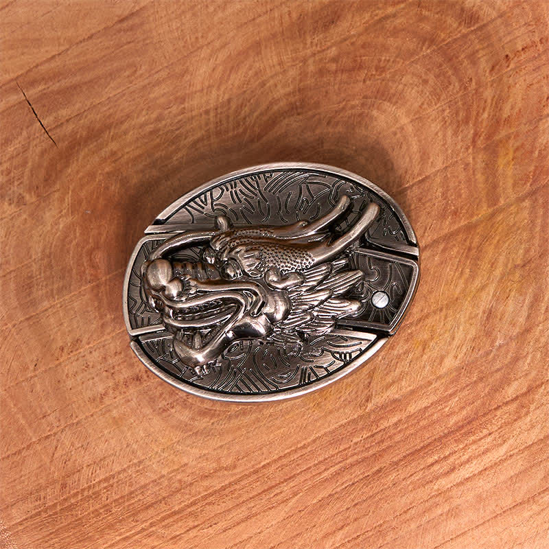 Herren DIY Drachenkopf verstecktes Klappmesser Ledergürtel