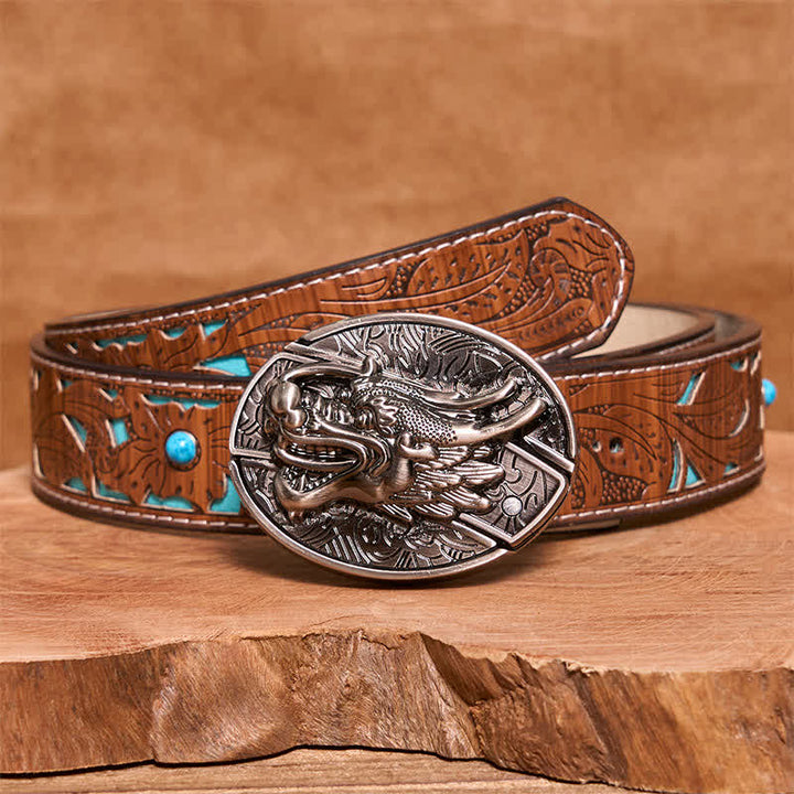 Herren DIY Drachenkopf verstecktes Klappmesser Ledergürtel