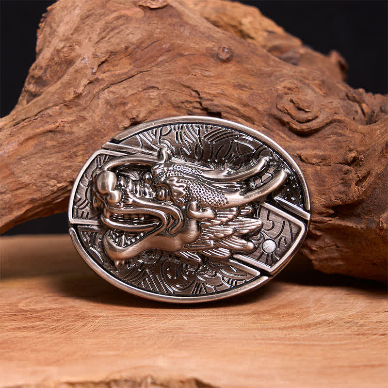 Herren DIY Drachenkopf verstecktes Klappmesser Ledergürtel