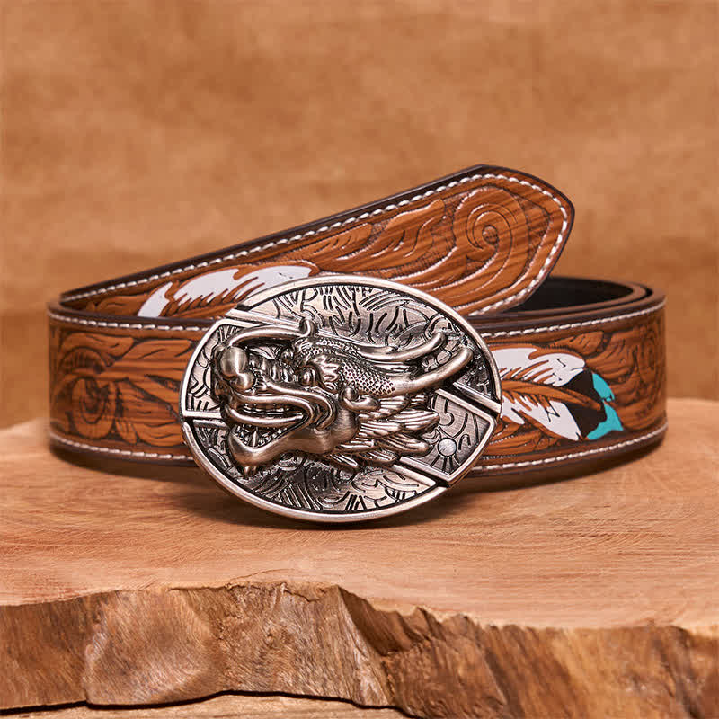 Herren DIY Drachenkopf verstecktes Klappmesser Ledergürtel