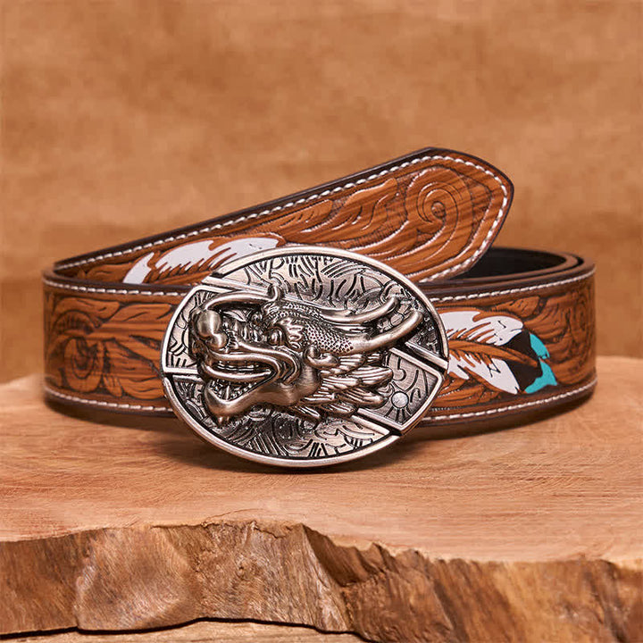 Herren DIY Drachenkopf verstecktes Klappmesser Ledergürtel