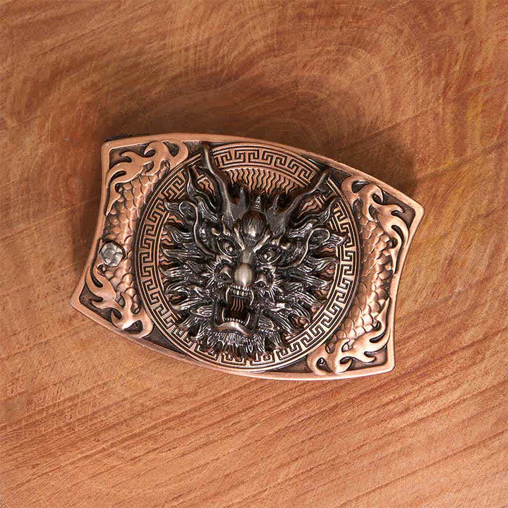 Herren DIY Rot Bronze Drache Verstecktes Klappmesser Ledergürtel