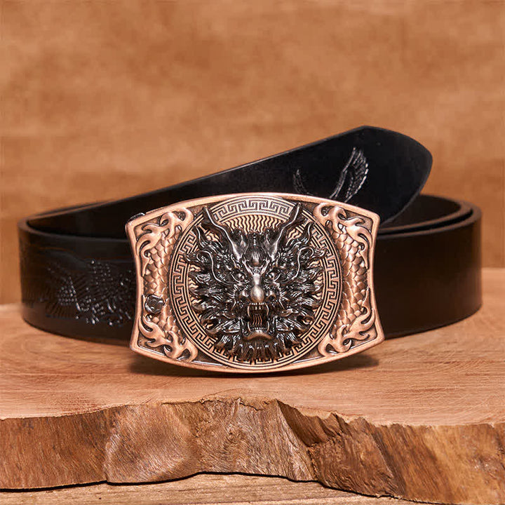 Herren DIY Rot Bronze Drache Verstecktes Klappmesser Ledergürtel