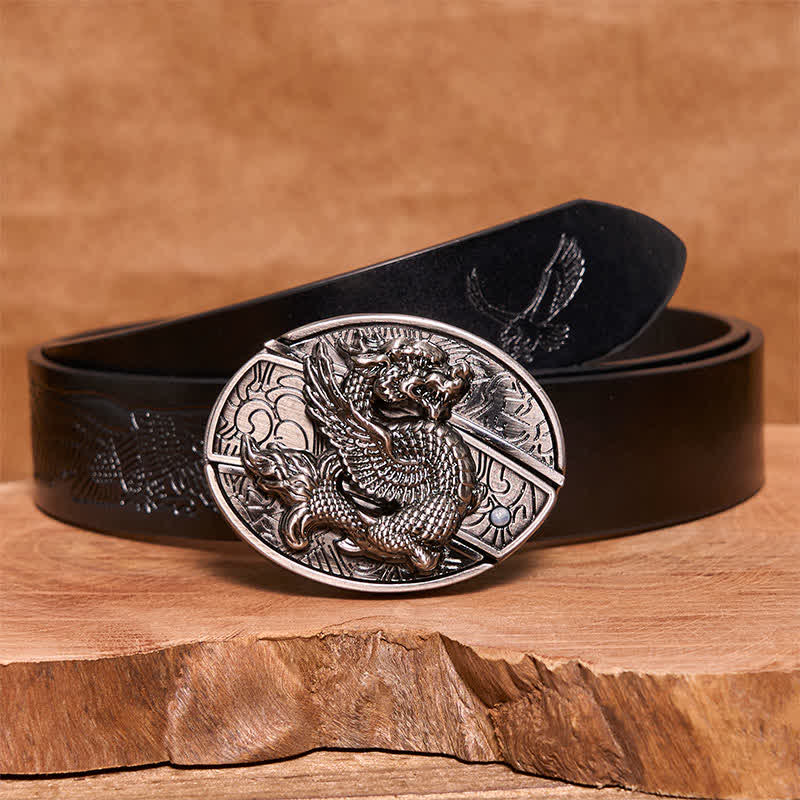 Herren DIY Flying Dragon Verstecktes Klappmesser Ledergürtel