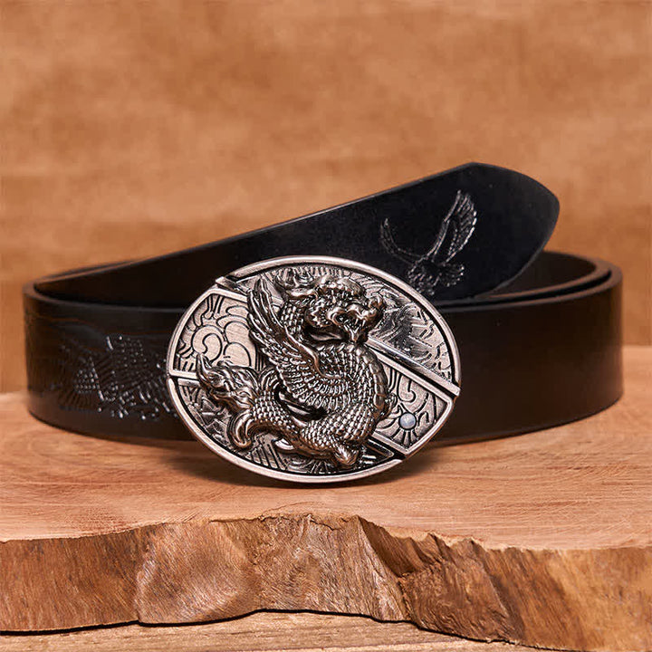 Herren DIY Flying Dragon Verstecktes Klappmesser Ledergürtel