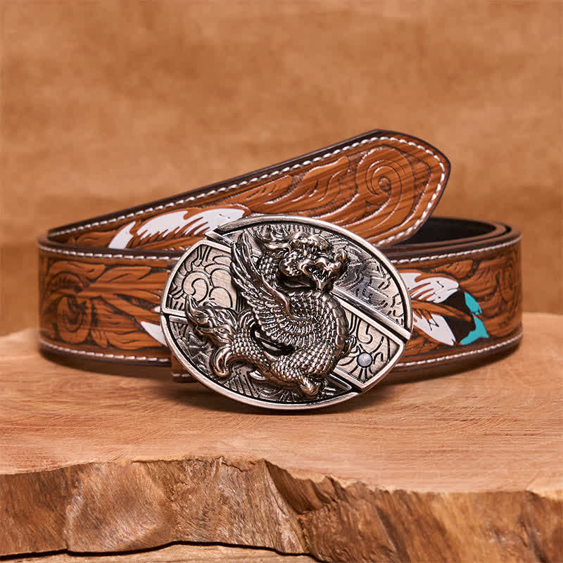 Herren DIY Flying Dragon Verstecktes Klappmesser Ledergürtel