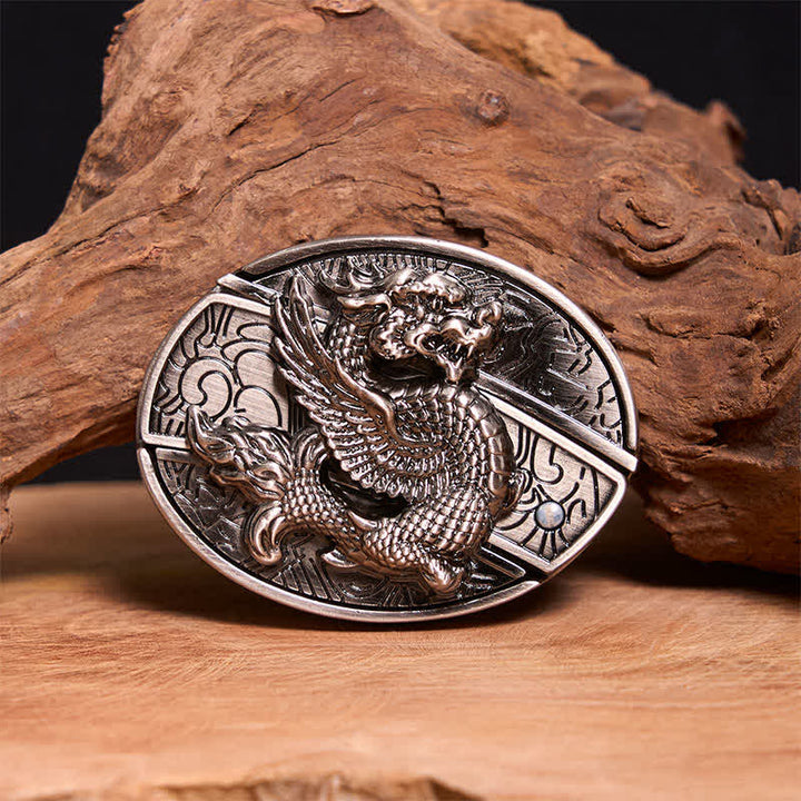 Herren DIY Flying Dragon Verstecktes Klappmesser Ledergürtel