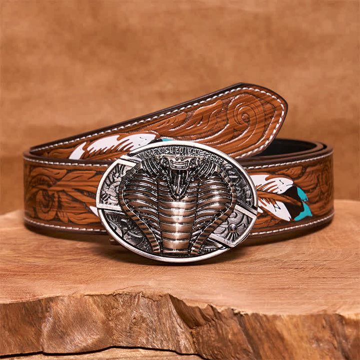 DIY-Ledergürtel für Herren mit verstecktem Klappmesser und giftiger Kobra