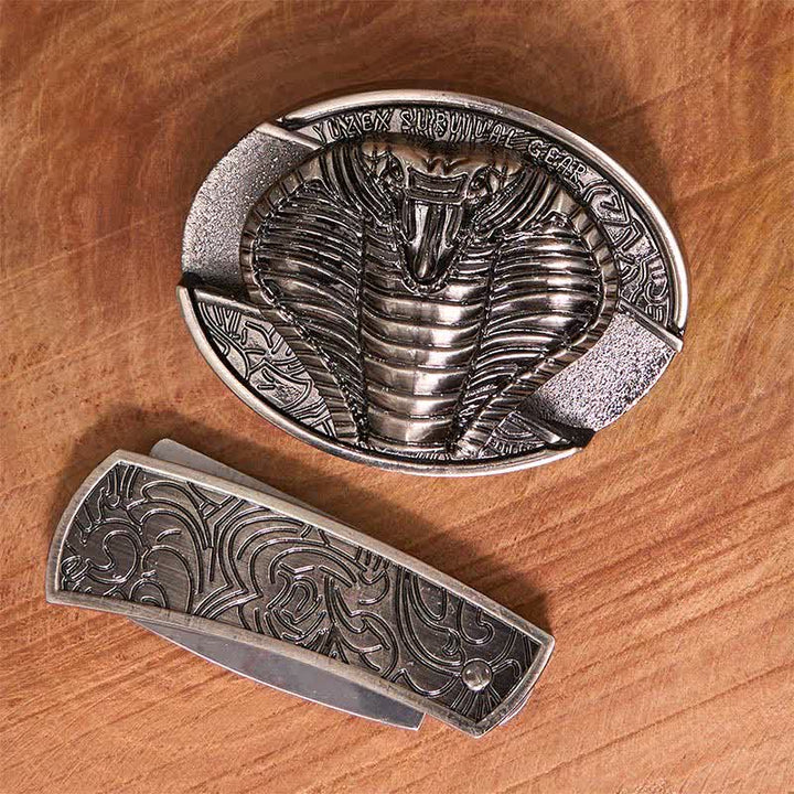 DIY-Ledergürtel für Herren mit verstecktem Klappmesser und giftiger Kobra