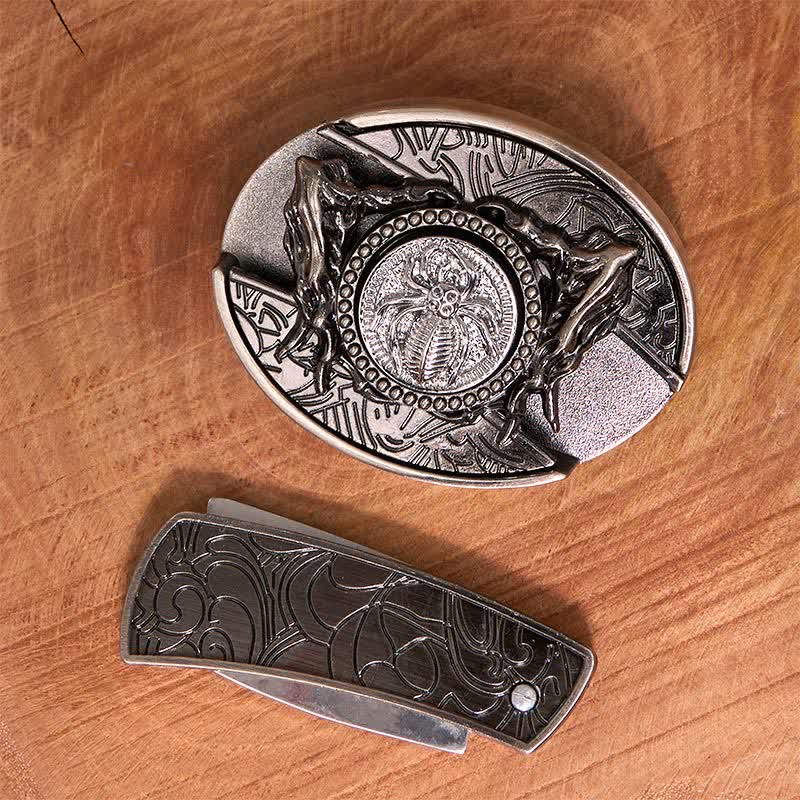 Herren DIY Rotating Spider Hidden Klappmesser Ledergürtel