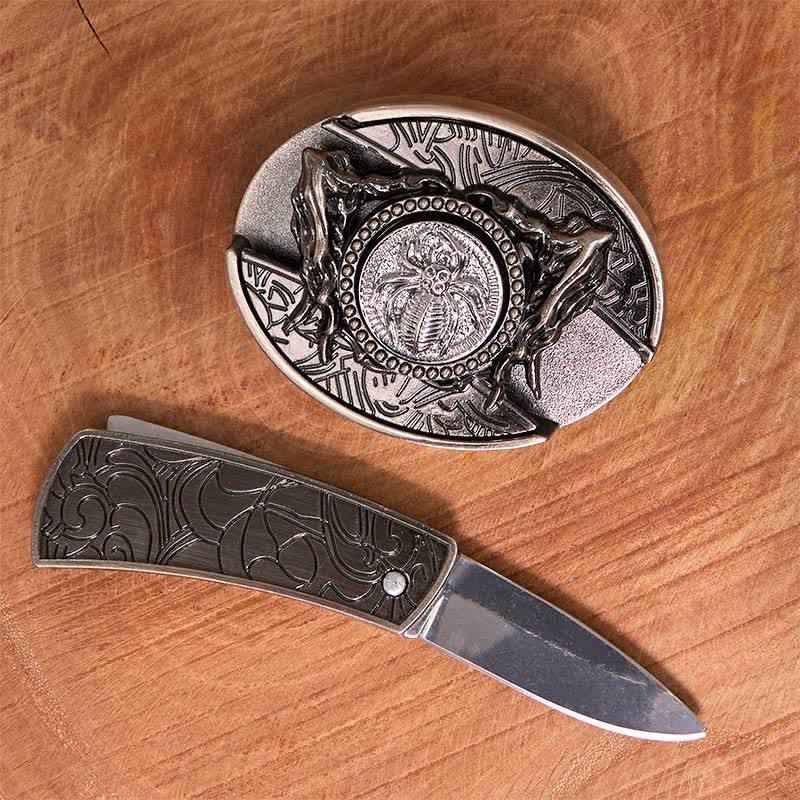 Herren DIY Rotating Spider Hidden Klappmesser Ledergürtel