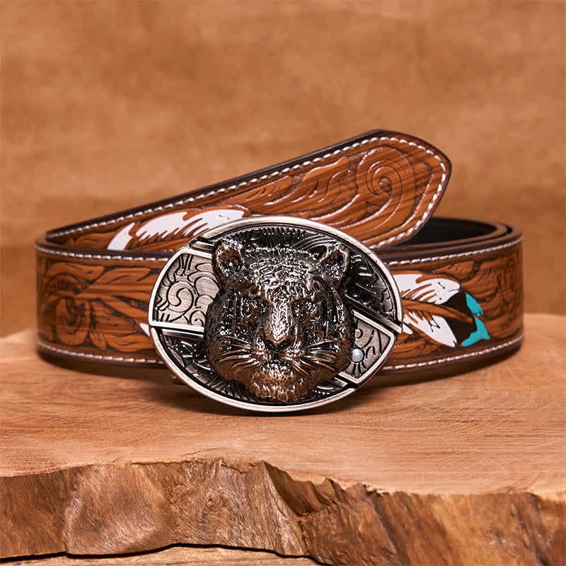 DIY-Leopardenkopf-Ledergürtel für Herren mit verstecktem Klappmesser