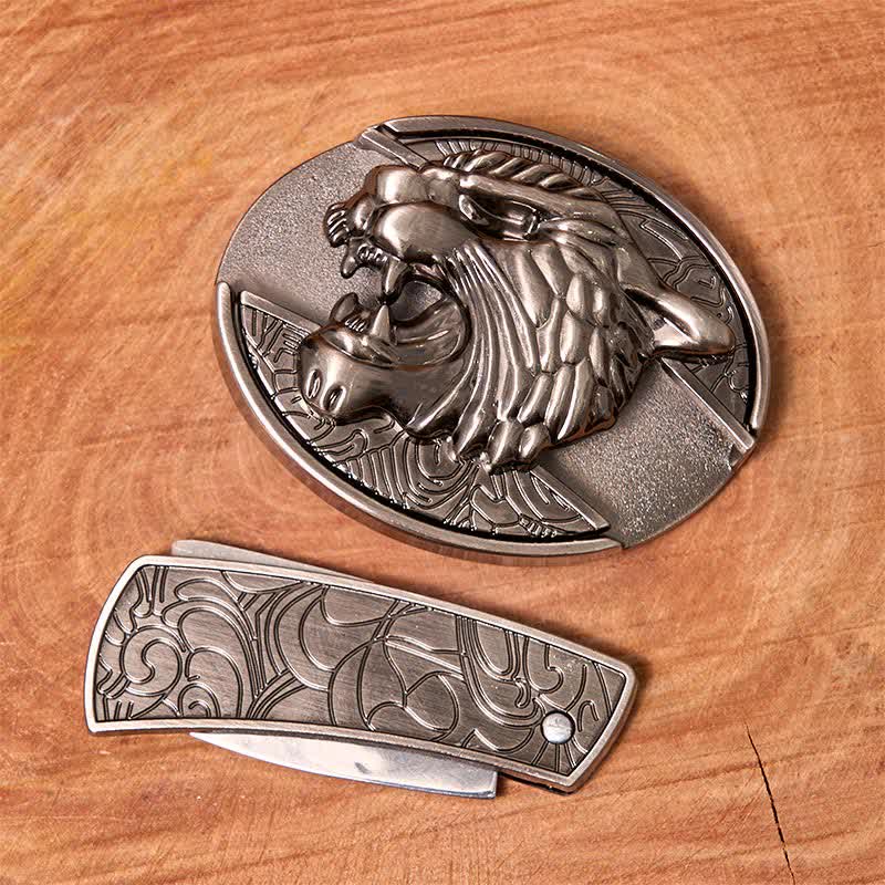 DIY Ledergürtel für Herren mit verstecktem Klappmesser und brüllendem Tiger