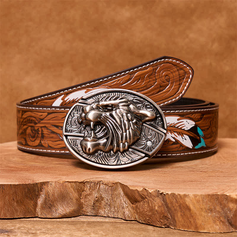 DIY Ledergürtel für Herren mit verstecktem Klappmesser und brüllendem Tiger