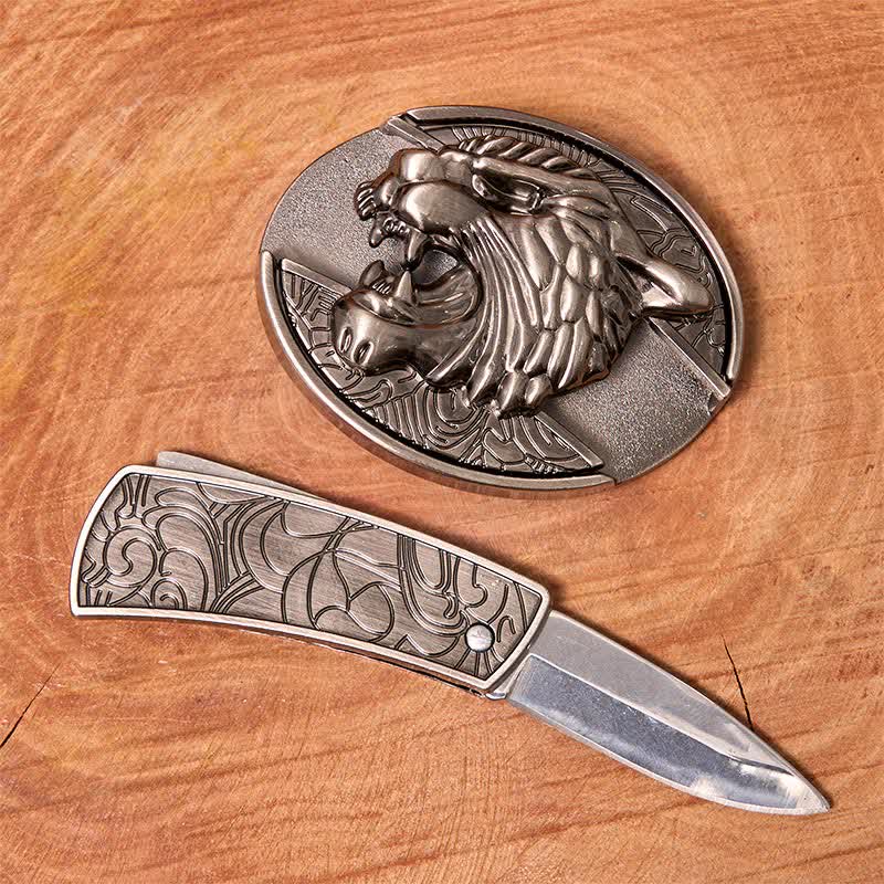 DIY Ledergürtel für Herren mit verstecktem Klappmesser und brüllendem Tiger