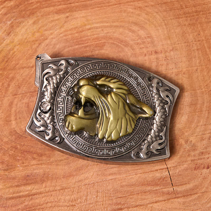 Herren DIY Tiger verstecktes Klappmesser Ledergürtel