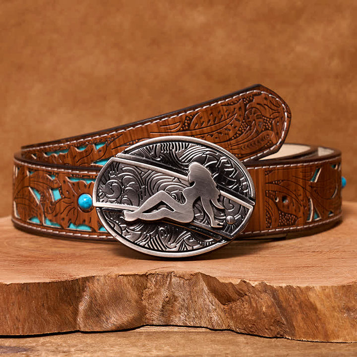 Herren DIY Lady Silhouette Verstecktes Klappmesser Ledergürtel