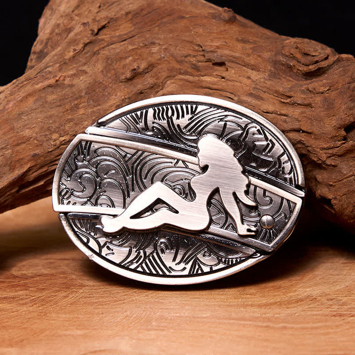 Herren DIY Lady Silhouette Verstecktes Klappmesser Ledergürtel