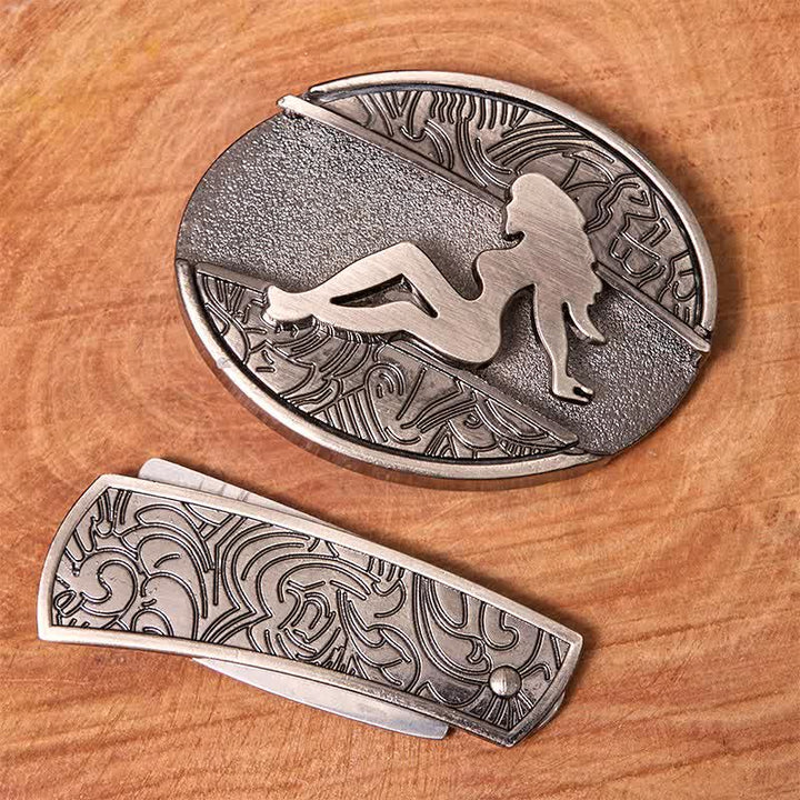 Herren DIY Lady Silhouette Verstecktes Klappmesser Ledergürtel