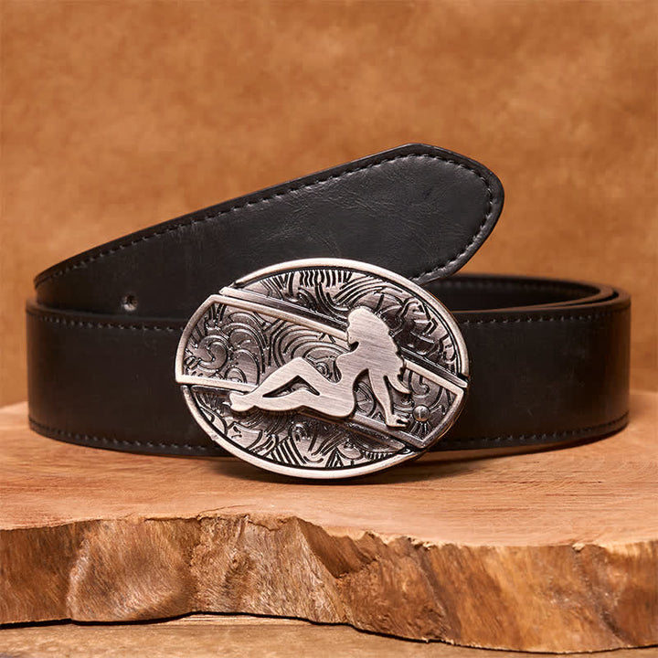 Herren DIY Lady Silhouette Verstecktes Klappmesser Ledergürtel