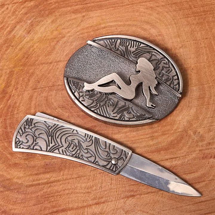 Herren DIY Lady Silhouette Verstecktes Klappmesser Ledergürtel