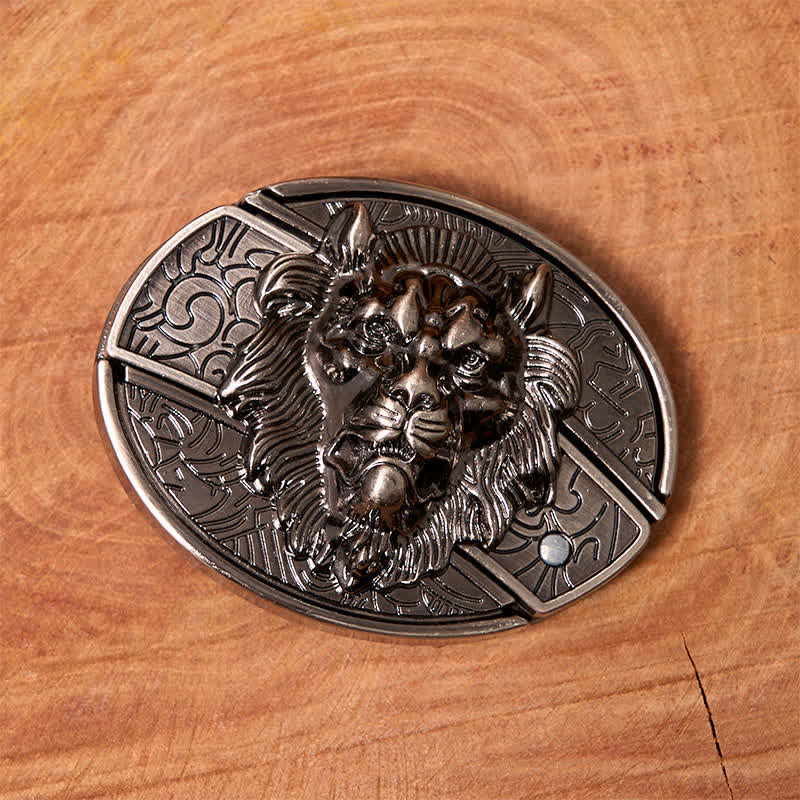 Herren DIY Lion Insignia Verstecktes Klappmesser Ledergürtel