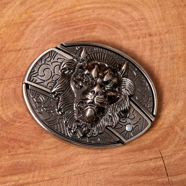 Herren DIY Lion Insignia Verstecktes Klappmesser Ledergürtel