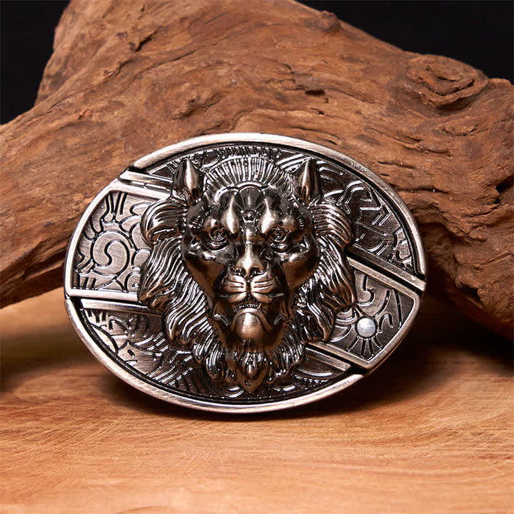 Herren DIY Lion Insignia Verstecktes Klappmesser Ledergürtel