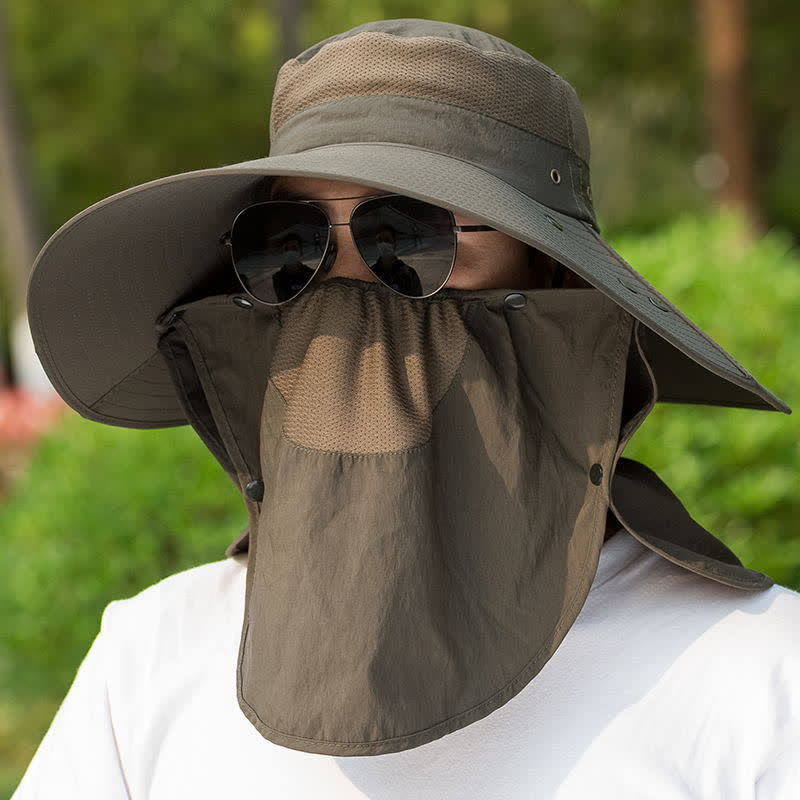 Faltbarer Fischerhut mit großer Krempe und abnehmbarem Nackenschutz für Herren