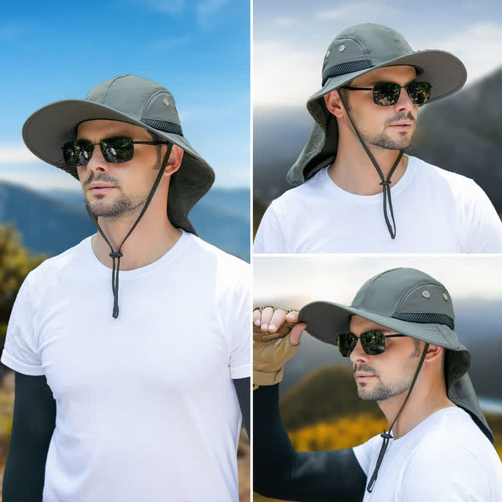 Sonnenschutz-Bucket-Hut mit breiter Krempe und Nackenklappe