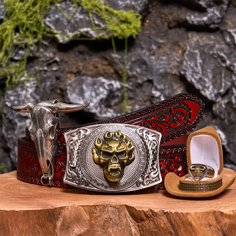 Totenkopf DIY Verstecktes Messer Gürtelschnalle Longhorn Anhänger Bull Ring Bundle Set