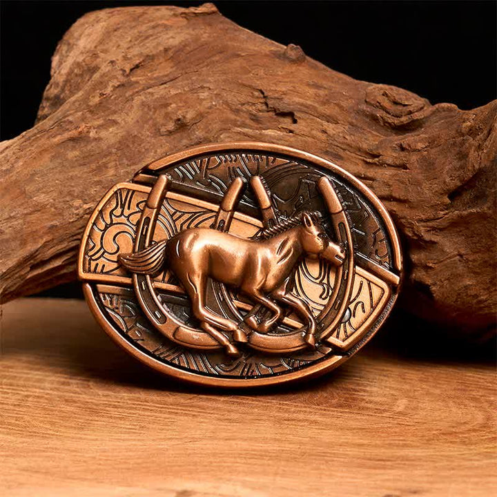 Herren DIY Rot Bronze Galoppierendes Pferd Verstecktes Klappmesser Ledergürtel - Galoppierendes Pferd - Ohne Gürtel - Nicht im Lieferumfang enthaltener Gürtel - image 1