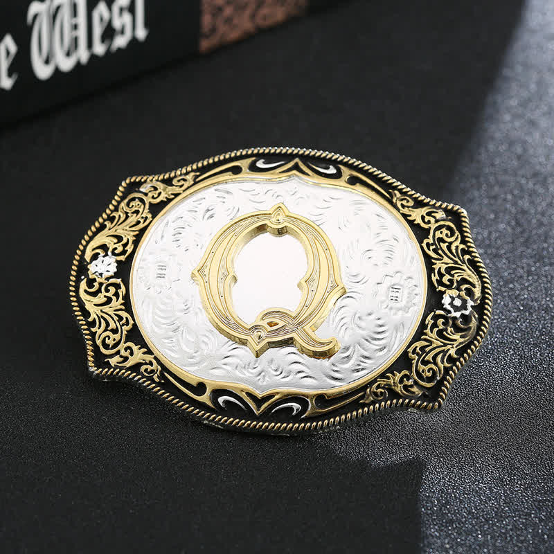 Goldener schwarzer DIY Retro-Ledergürtel mit Anfangsbuchstabenschnalle - Q - Ohne Gürtel - image 19