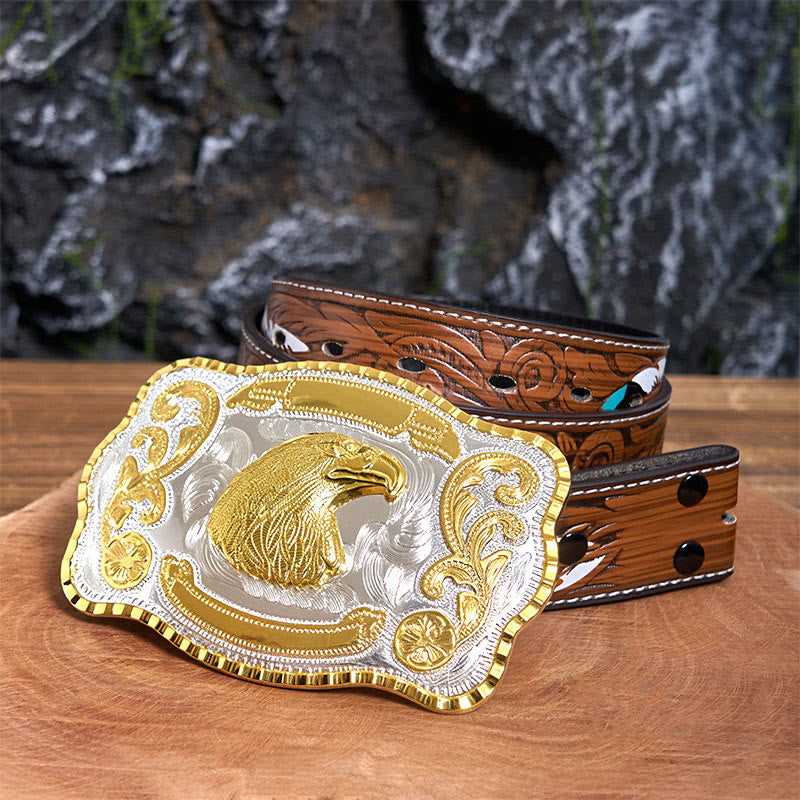 Goldener Wilder Adlerkopf DIY Cowboy Schnalle Ledergürtel - Adlerkopf - Brauner Federgürtel - 40 - image 8