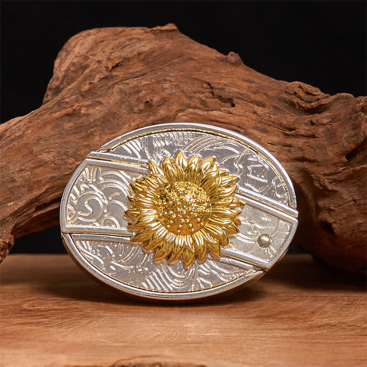 Herren DIY Gold & Silber Sonnenblume verstecktes Klappmesser Ledergürtel - Sonnenblume - Ohne Gürtel - Nicht im Lieferumfang enthaltener Gürtel - image 0