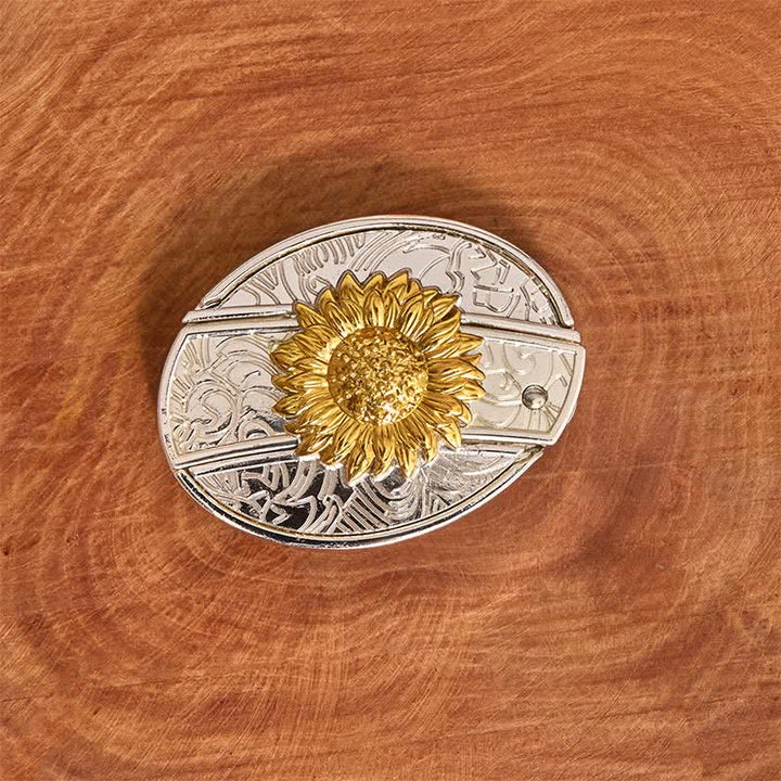 Herren DIY Gold & Silber Sonnenblume verstecktes Klappmesser Ledergürtel - image 3