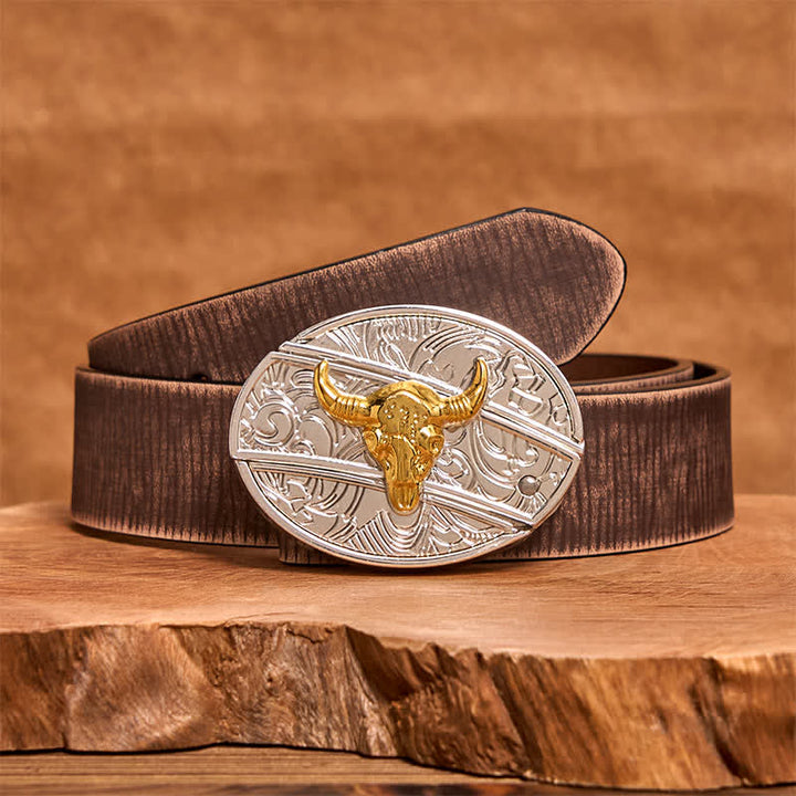 Herren DIY Gold & Silber Bull Verstecktes Klappmesser Ledergürtel - Stier - Brauner Distressed-Gürtel - 42 - image 6