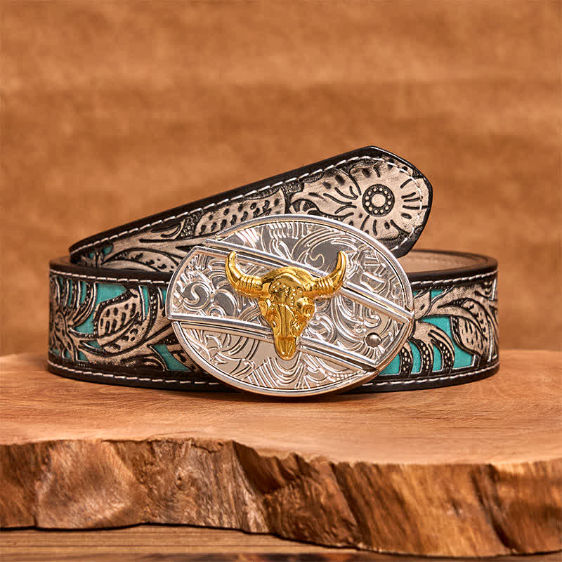 Herren DIY Gold & Silber Bull Verstecktes Klappmesser Ledergürtel - image 9