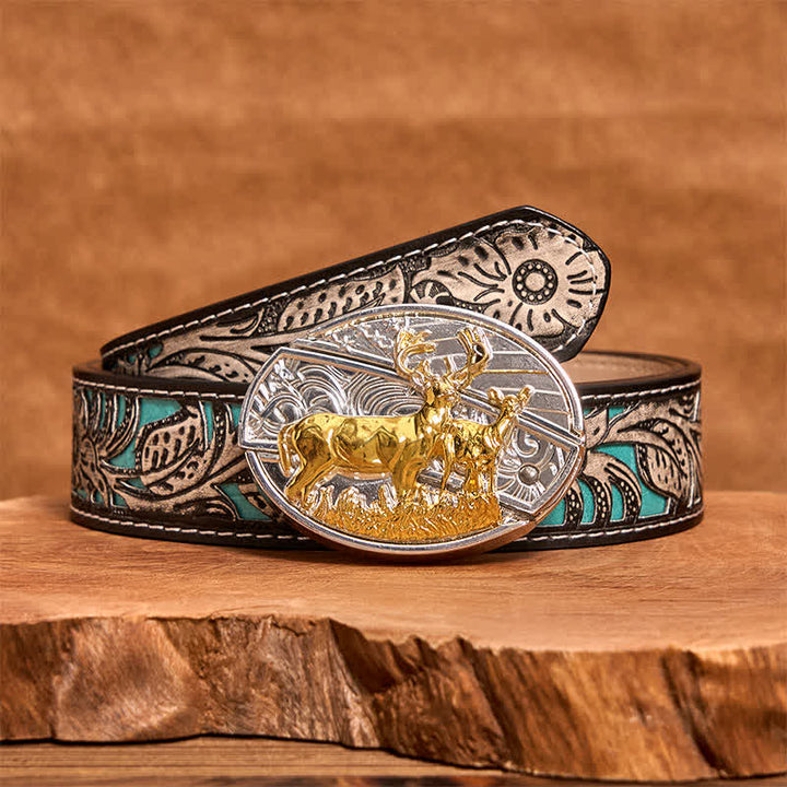 Herren DIY Gold & Silber Hirsche Verstecktes Klappmesser Ledergürtel - image 9