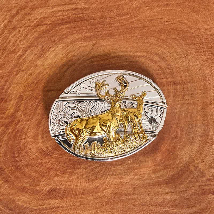 Herren DIY Gold & Silber Hirsche Verstecktes Klappmesser Ledergürtel - image 3