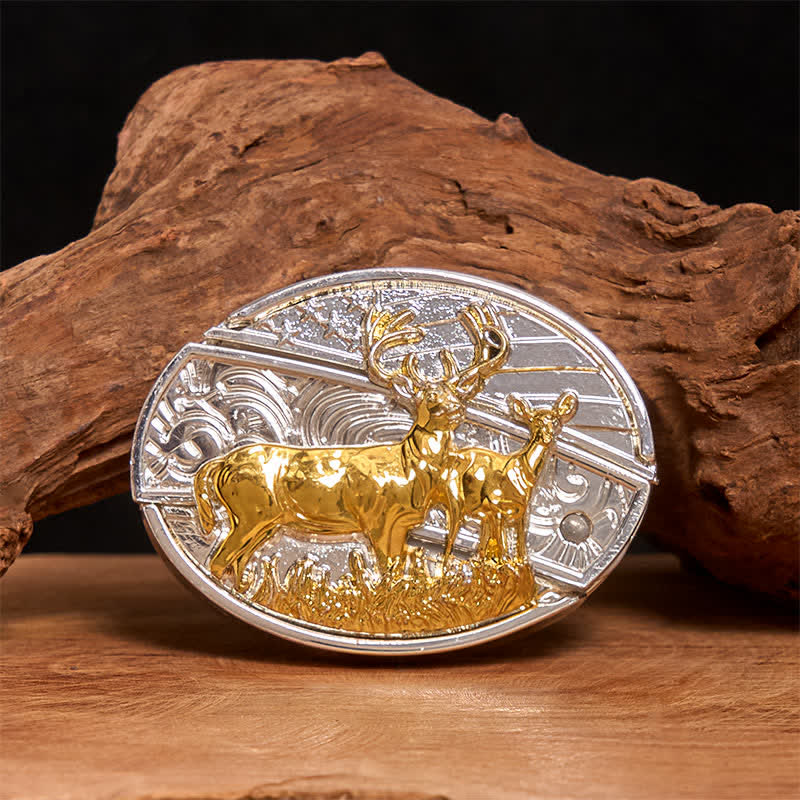 Herren DIY Gold & Silber Hirsche Verstecktes Klappmesser Ledergürtel - Reh - Ohne Gürtel - Nicht im Lieferumfang enthaltener Gürtel - image 0