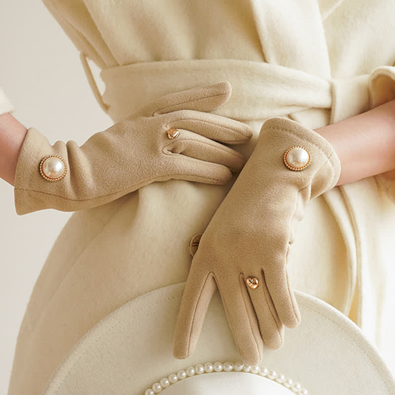 Elegante Damenhandschuhe mit Kunstperlen und Herz-Design - Elfenbein - image 0