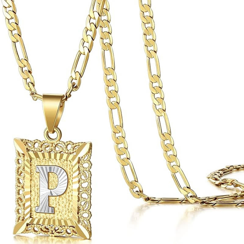 Goldene, exquisite quadratische Halskette mit hohlen Buchstaben - P - image 19