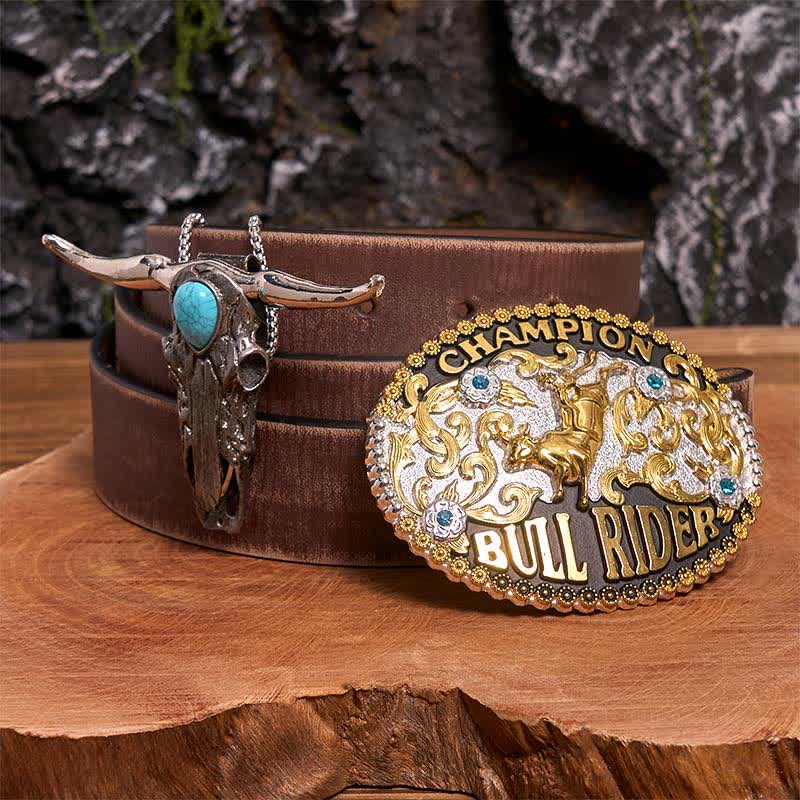 Bull Rider DIY Gürtelschnalle Türkis Longhorn Bull Anhänger Bundle Set - Bullenreiter - Brauner Distressed-Gürtel - 42 - image 5