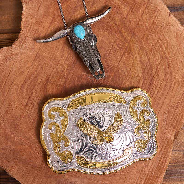 Gold Adler DIY Gürtelschnalle Türkis Longhorn Bull Anhänger Bundle Set - Fliegender Adler - Ohne Gürtel - Gürtel nicht enthalten - image 1