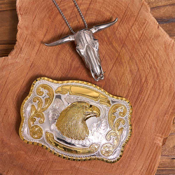 Gold Adlerkopf DIY Gürtelschnalle Longhorn Bull Anhänger Bundle Set - Adlerkopf - Ohne Gürtel - Gürtel nicht enthalten - image 1