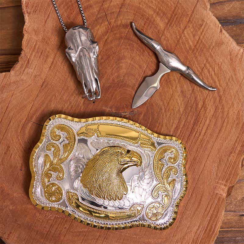 Gold Adlerkopf DIY Gürtelschnalle Longhorn Bull Anhänger Bundle Set - image 2